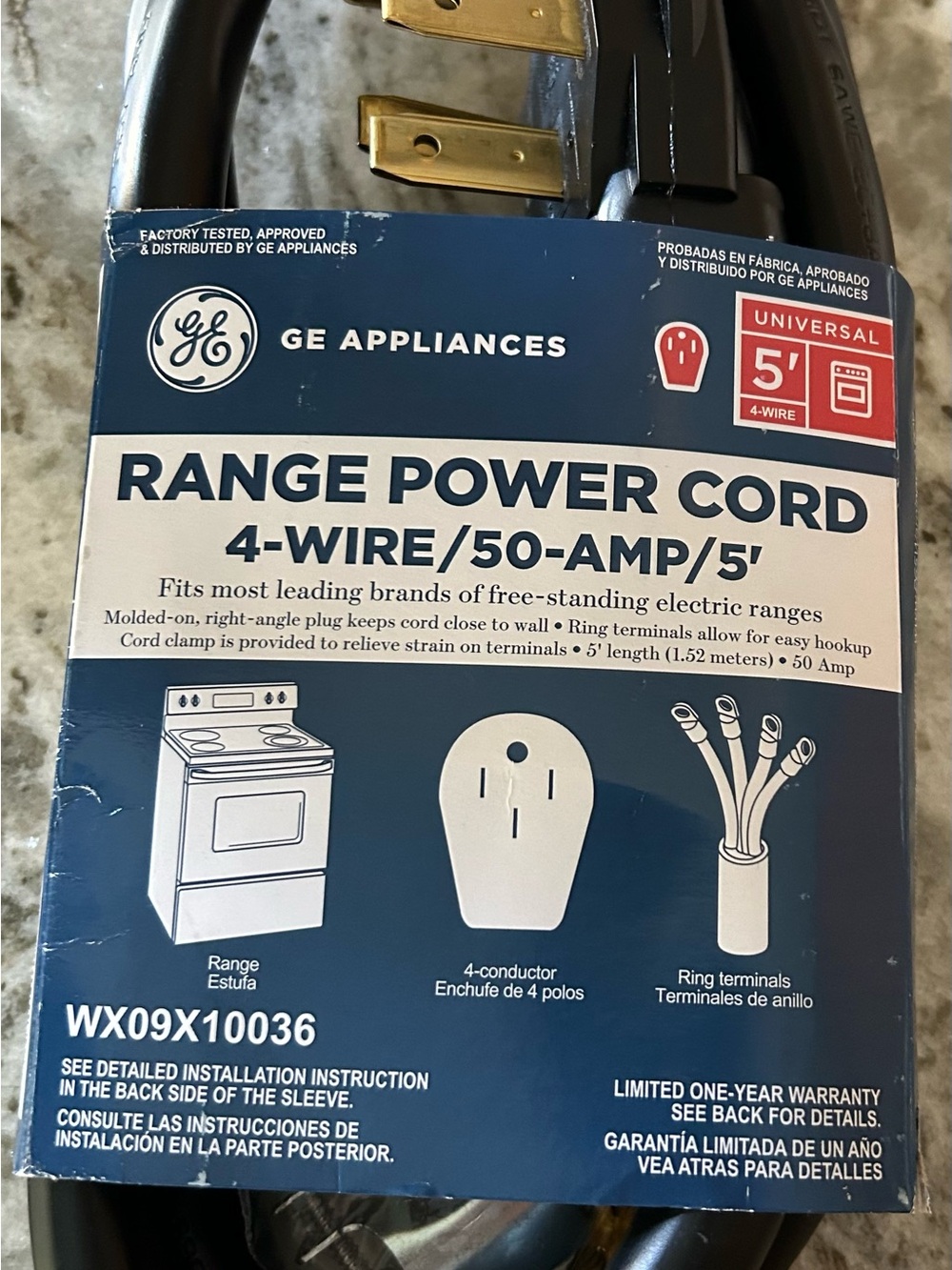 GE Appliances Black 4-Wire 50-Amp Range Power Cord - 5'